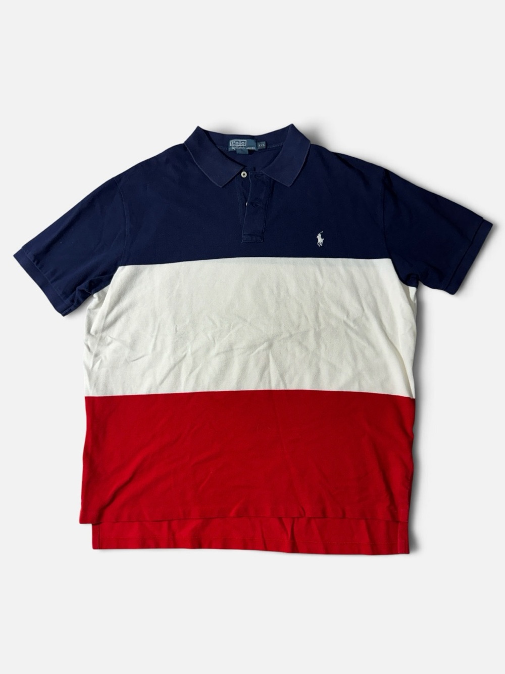 Polo Ralph Lauren mens 2XL XXL red white blue color block pique polo shirt EUC